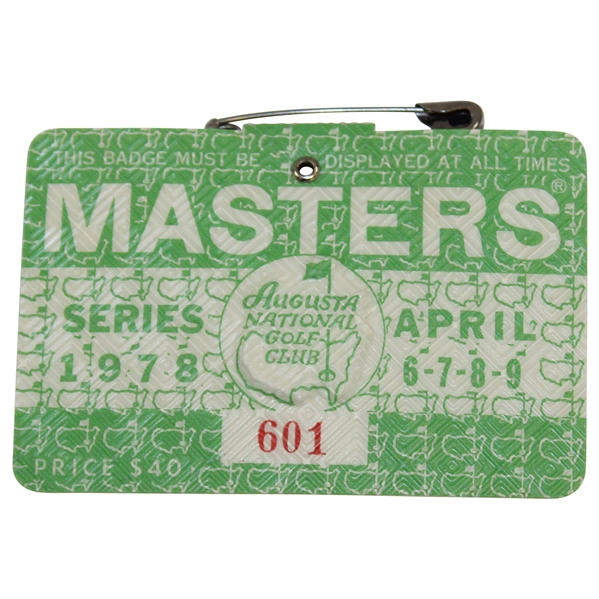 1978 Masters Tournament Series Badge #601 Gary Player Winner