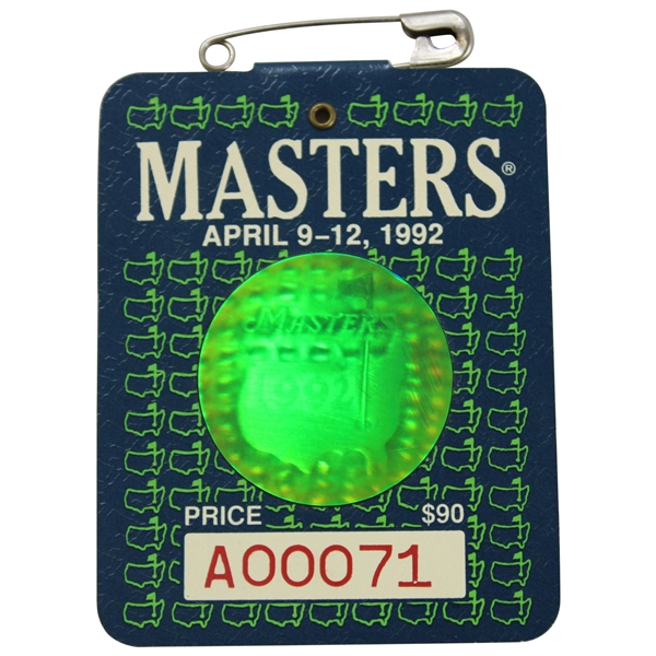 1992 Masters Tournament Series Badge #A00071 Fred Couples Winner