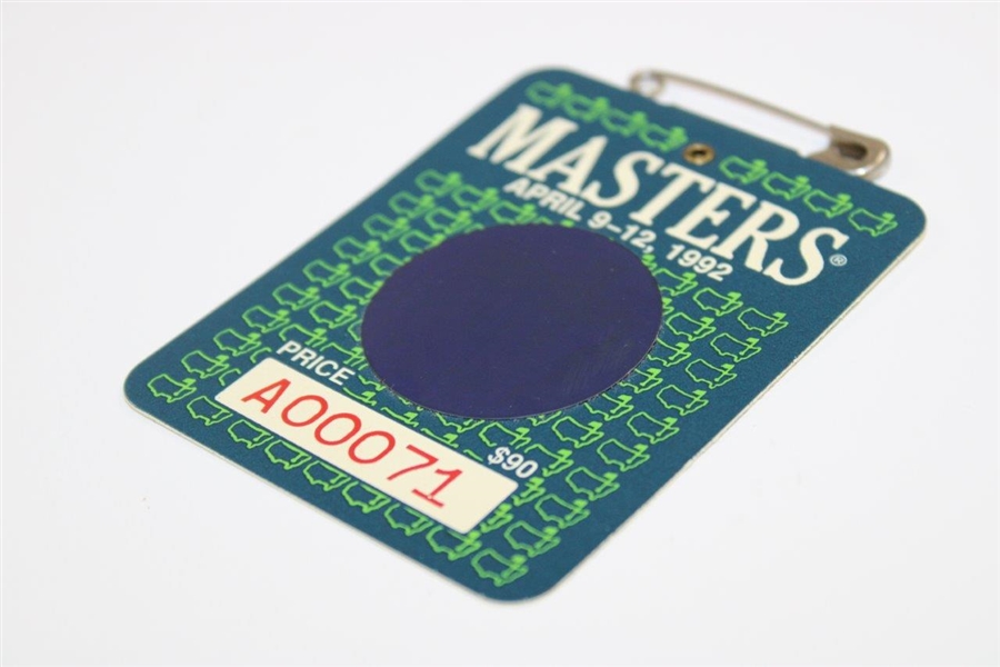 1992 Masters Tournament Series Badge #A00071 Fred Couples Winner