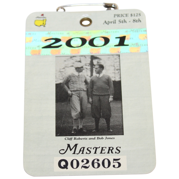 2001 Masters Tournament Series Badge #Q02605 Tiger Woods Winner