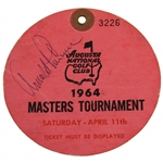 Arnold Palmer Signed 1964 Masters Tournament Saturday Ticket JSA ALOA