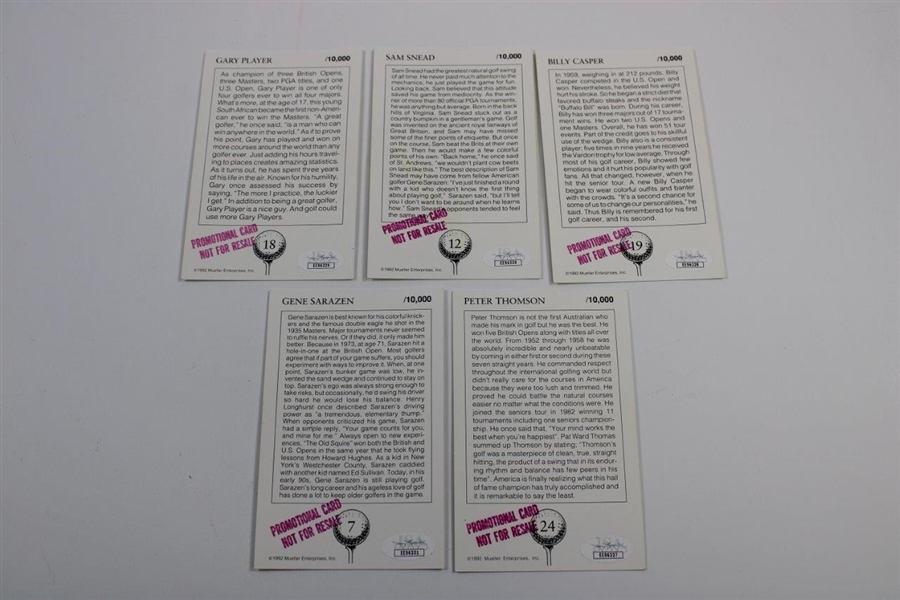 Snead, Sarazen, Player, Thomson & Casper Signed 1992 Mueller Golf Cards with 19 others JSA Certs