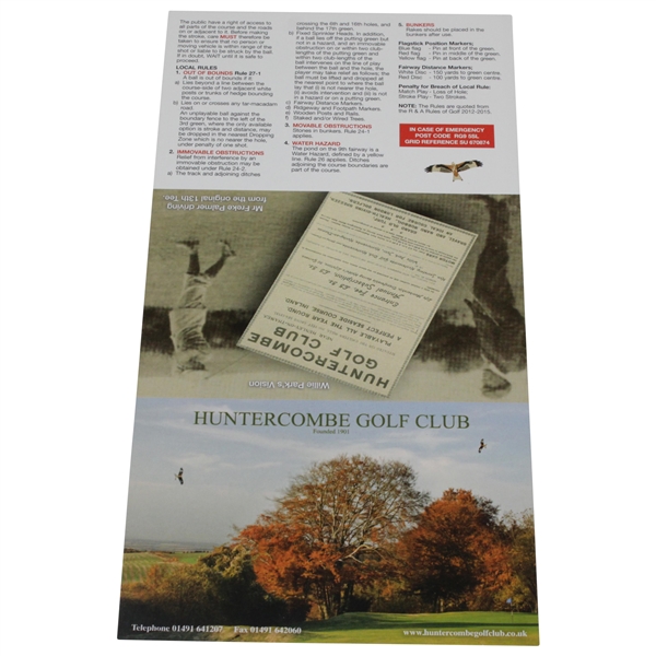 Huntercombe Golf Club Red Course Flown Flag with Scorecard