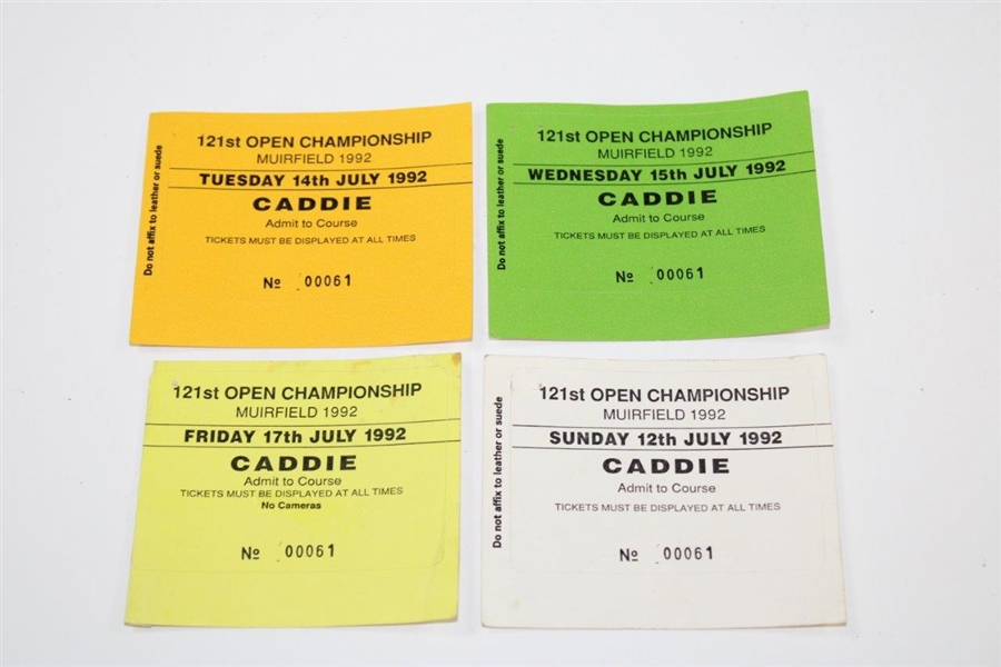 Four (4) Caddie Admission Passes to 1992 OPEN Championship -Tue, Wed, Fri, & Sun - Bob Burns Collection