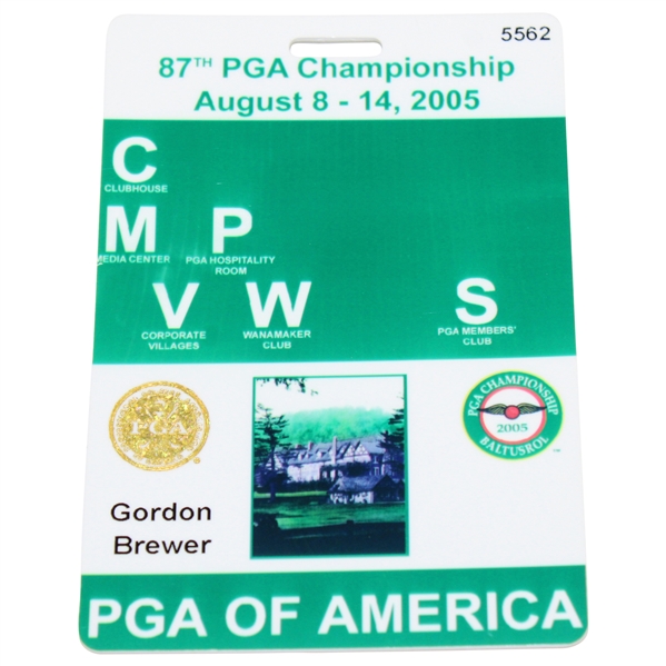 2005 PGA Championship at Baltusrol PGA of America Badge #5562