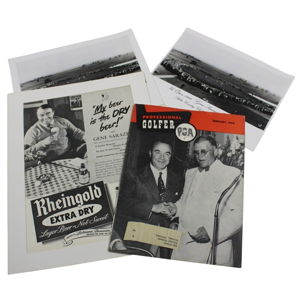 Gene Sarazen Rheingold Beer Ad with 1954 Golfer Mag. & Two Facsimile 1922 US Open Photos
