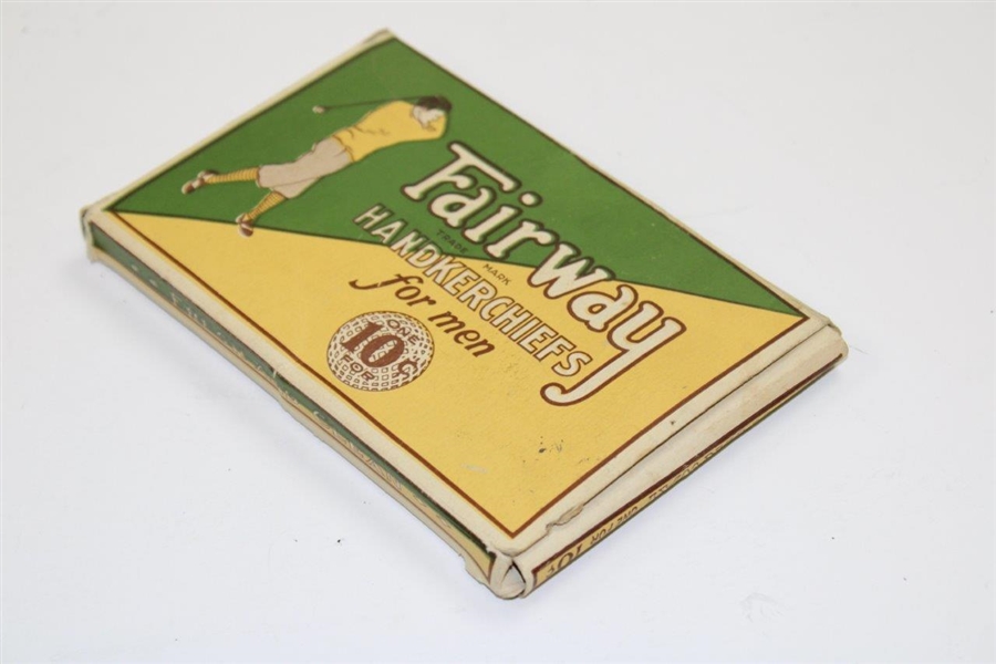 Circa 1920's Unused Box of Fairway Handkerchiefs w/Golfer in Knickers & Square Mesh Golf Ball