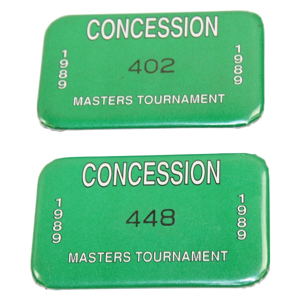 Pair of 1989 Masters Tournament Concession Badges - #402 & #448