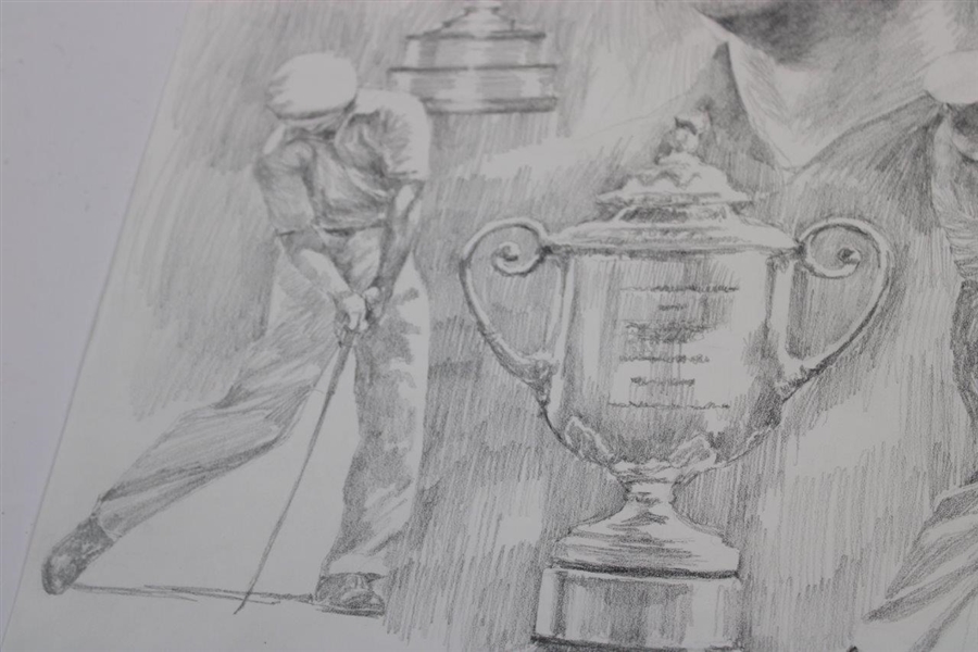 Original Ben Hogan 'Grand Slam' Pencil Sketch Drawing By Artist Robert Fletcher