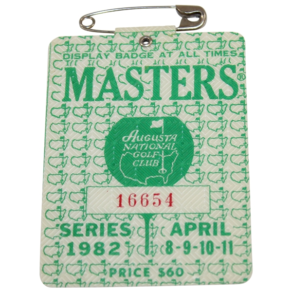 1982 Masters Tournament Series Badge #16654 Craig Stadler Winner 
