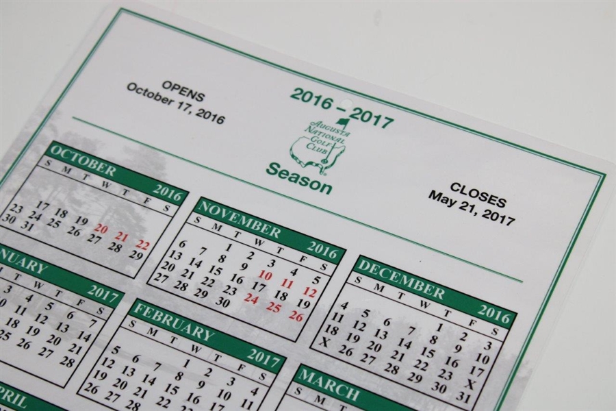 2016-2017 Augusta National Season Calendar