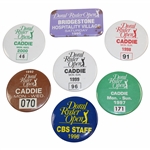 Seven (7) Various Caddie & Media Badges From Doral Ryder Open - 1992 & 1995-2000