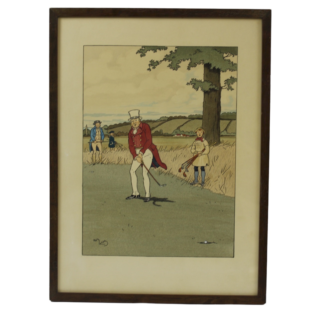 Lot Detail - Vintage Harry Elliot Red Coat Golfer Print - Framed