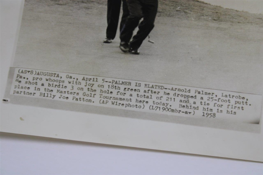Arnold Palmer Made 25ft Putt to Tie for First Place Masters Wire Photo – 1958