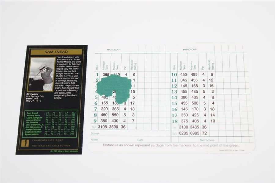 Sam Snead Signed ANGC Scorecard with '1949' Masters Collection Golf Card JSA ALOA
