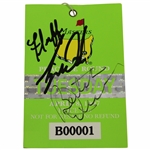 Tiger Woods, Caddy Fluff, & Coach Harmon Signed 1997 Masters Tuesday Ticket JSA #XX78834