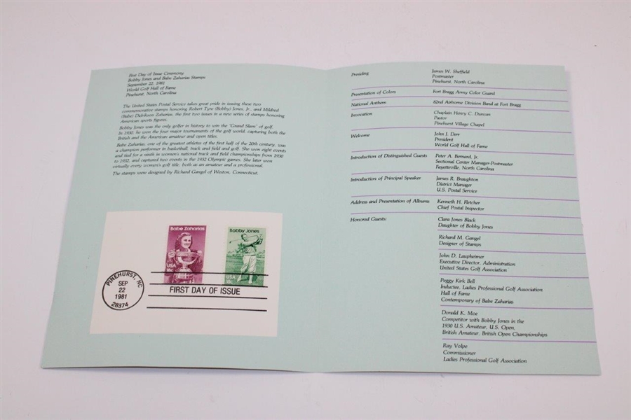 Bobby Jones & Babe Zaharias FDI Ceremony Stamps with 1981 Cachet
