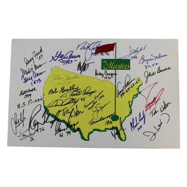 Masters Champs Signed 'The Masters' Logo Broadside with 29 Total Champs! JSA ALOA