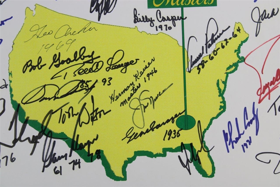 Masters Champs Signed 'The Masters' Logo Broadside with 29 Total Champs! JSA ALOA