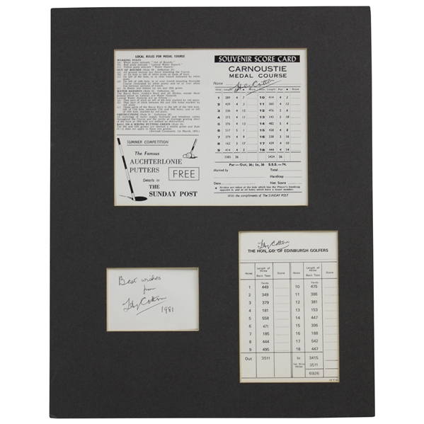Henry Cotton Signed Note And Scorecards In Custom Mat JSA ALOA