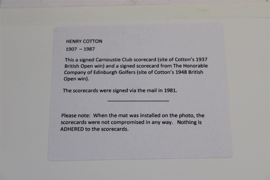 Henry Cotton Signed Note And Scorecards In Custom Mat JSA ALOA