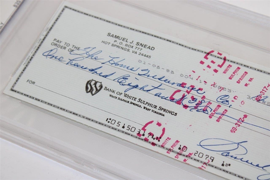 Sam Snead Signed 12/30/1985 Personal Check to The Home Insurance Co. PSA/DNA 83511587 MINT 9