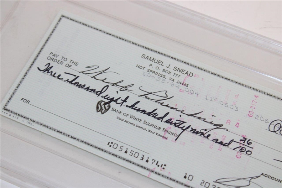 Sam Snead Signed 10/14/1984 Personal Check to Webb Plumbing PSA/DNA 83511599 MINT 9