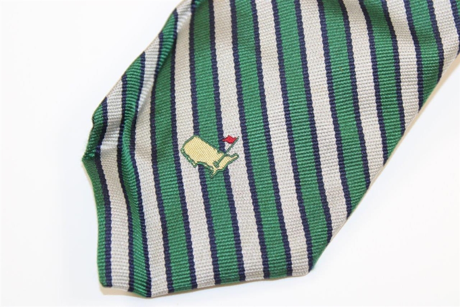 Augusta National Golf Club Masters Logo Green & White with Blue Striped Necktie - Used