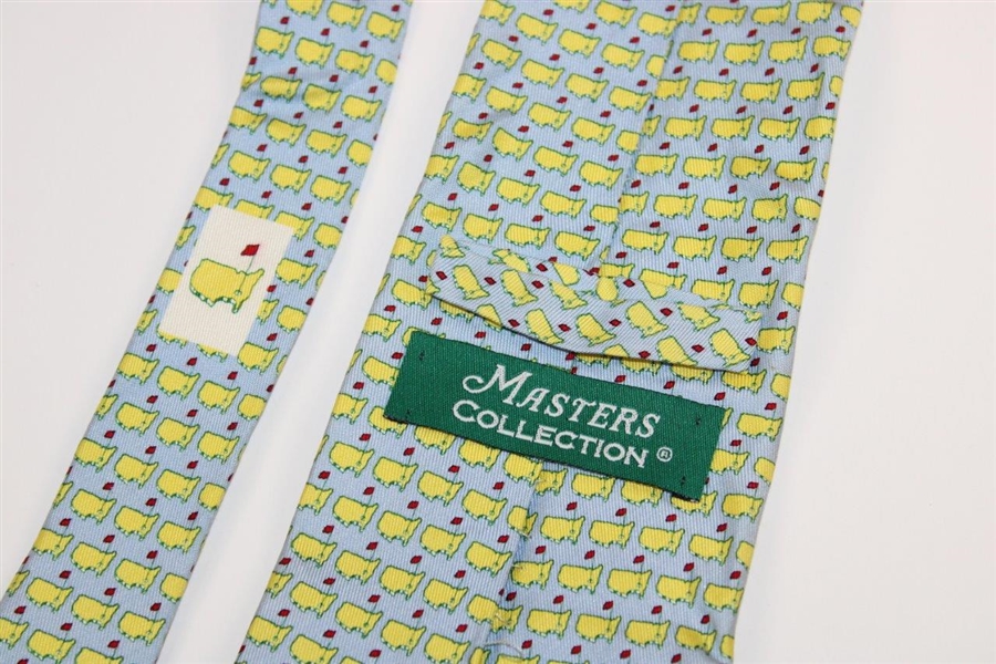 Augusta National Golf Club Masters Collection Yellow Multi-Logo on Lt Blue Background Necktie - Used
