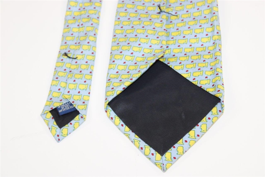 Augusta National Golf Club Masters Collection Yellow Multi-Logo on Lt Blue Background Necktie - Used