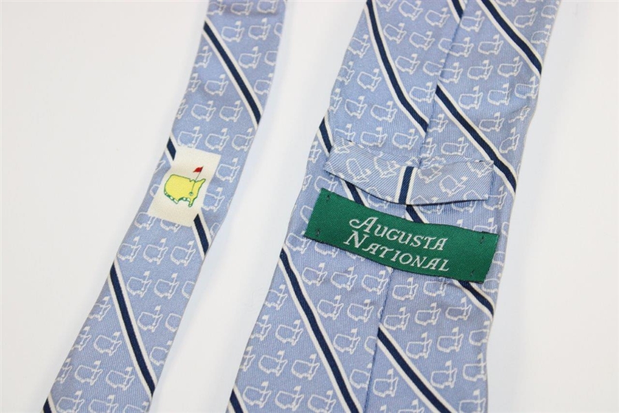 Augusta National Golf Club White Logo on Lt Blue with Navy Striped Necktie - Used