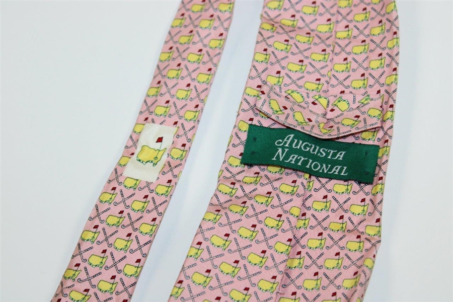 Augusta National Golf Club Pink with Yellow Logo & Crossed Clubs Necktie - Used