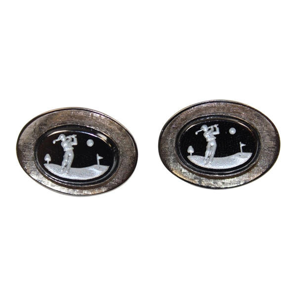 Pair of Post-Swing Golfer Themed Oval Shaped Cuff Links