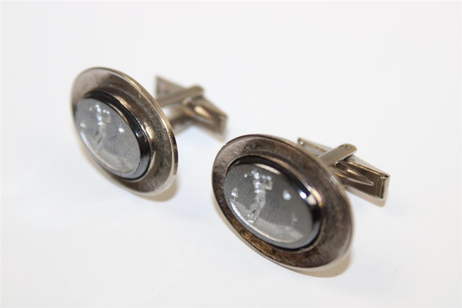 Pair of Post-Swing Golfer Themed Oval Shaped Cuff Links