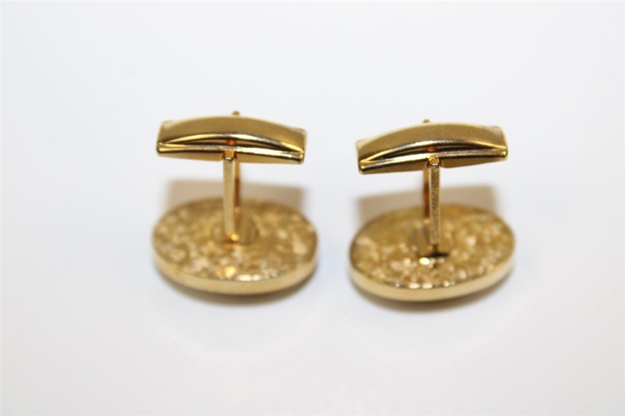Pair of Gold Colored Golf Ball Themed Oval Shaped Cuff Links