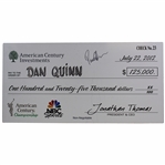 Champ Dan Quinn Signed 2012 American Century Championship Winners Large Check JSA