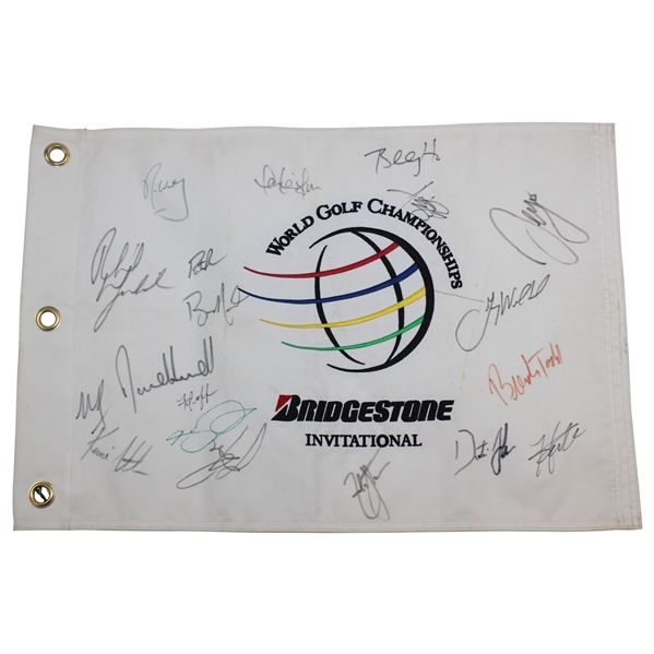 Phil Mickelson, Dustin Johnson, Hideki Matsuyama, Sergio Garcia, And Field Signed 2017 Bridgestone Flag JSA ALOA