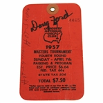 Doug Ford Signed 1957 Masters Tournament Fourth Round Sunday Ticket #4465 JSA ALOA