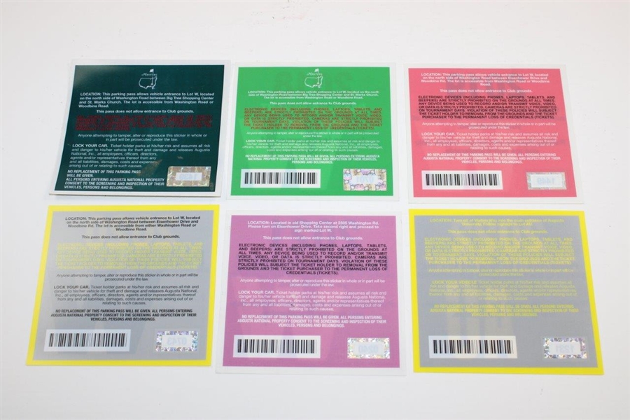 Lot of 6 Masters Patron Parking Passes