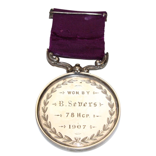 1907 Silver Plated Medal & Ribbon Presented by Penang GC Won by B. Severs