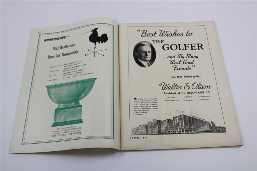 1953 The Golfer Magazine with Bobby Joners Stephens USGA Painting Cover Decpiction - March