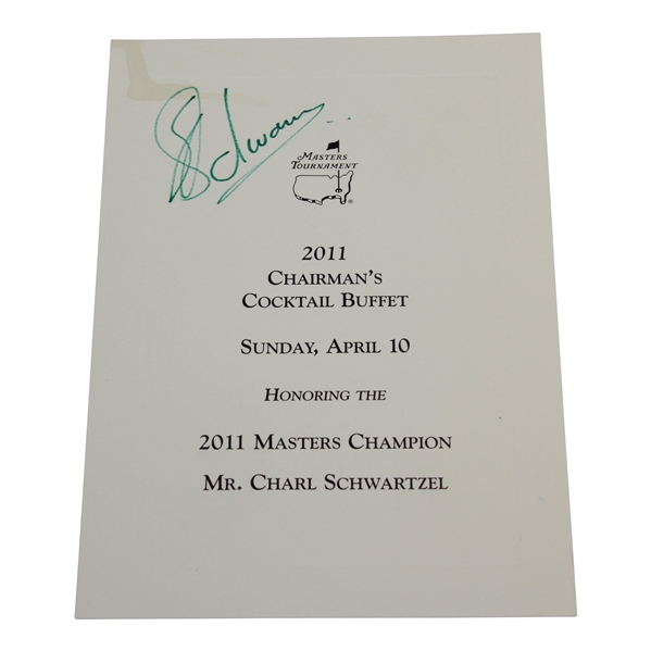 Charl Schwartzel Signed 2011 Masters Chairman's Cocktail Buffet Menu - Night of Win! JSA ALOA