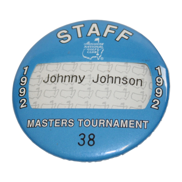 1992 Masters Tournament Staff Pinback Badge #38 - Johnny Johnson - Club Barber