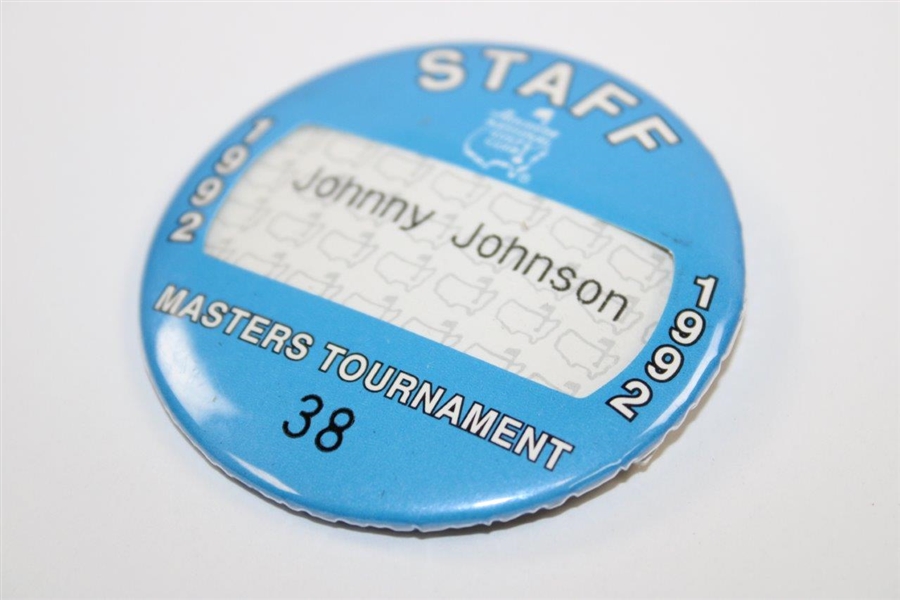 1992 Masters Tournament Staff Pinback Badge #38 - Johnny Johnson - Club Barber