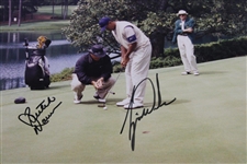 Tiger Woods & Butch Harmon Signed Original Augusta 1997 Masters Practice Rd Putting Photo JSA ALOA