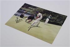 Tiger Woods & Butch Harmon Signed Original Augusta 1997 Masters Practice Rd Putting Photo JSA ALOA