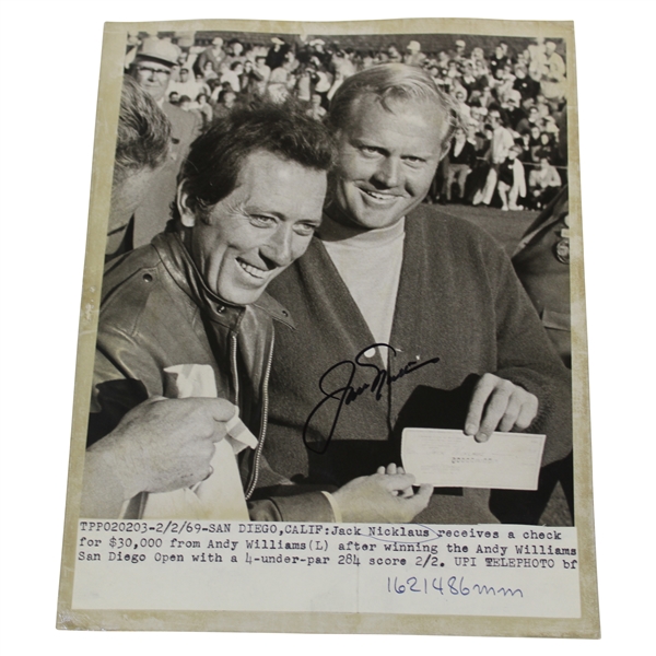 Jack Nicklaus Signed 1969 Andy Williams San Diego Open Invitational Photo JSA ALOA