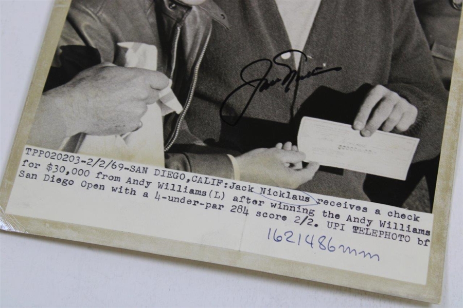 Jack Nicklaus Signed 1969 Andy Williams San Diego Open Invitational Photo JSA ALOA