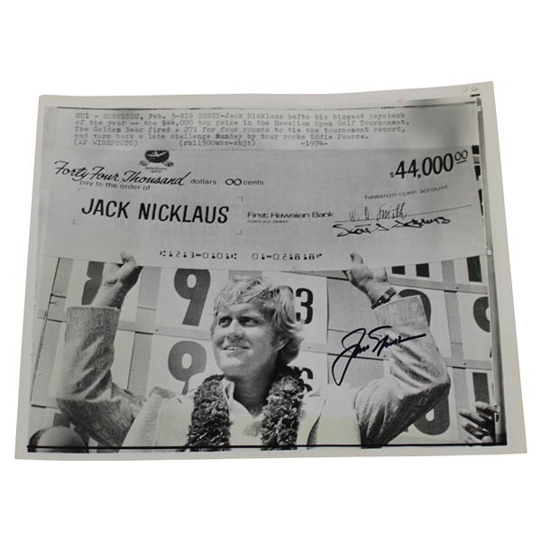 Jack Nicklaus Signed 1974 Hawaiian Open Championship Photo JSA ALOA