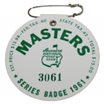1961 Masters Tournament SERIES Badge #3061 - Gary Player Winner